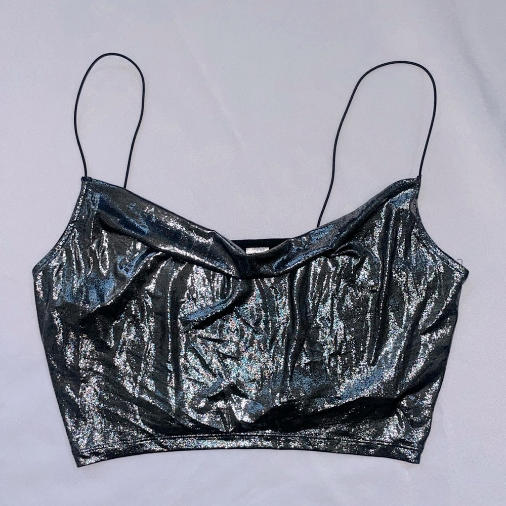 H&M Shiny Silver Cowl Neck Tank Top - Size: M